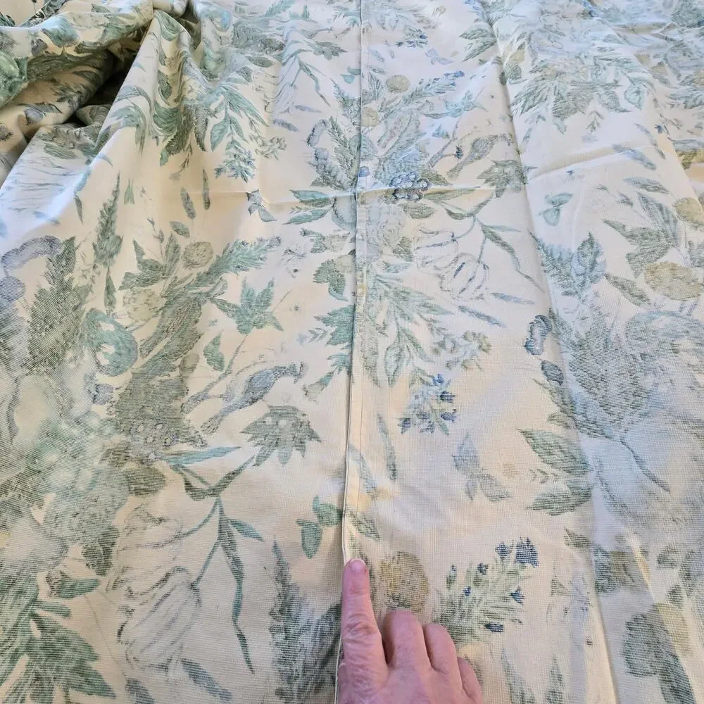 Vintage Waverly Fabric Remnant Plymouth Document Blue Yellow Green Birds READ DS